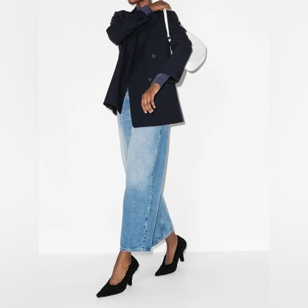 NWT FRAME Navy Double-Breasted Blazer with Satin Collar – Size M/L - Picture 6 of 12